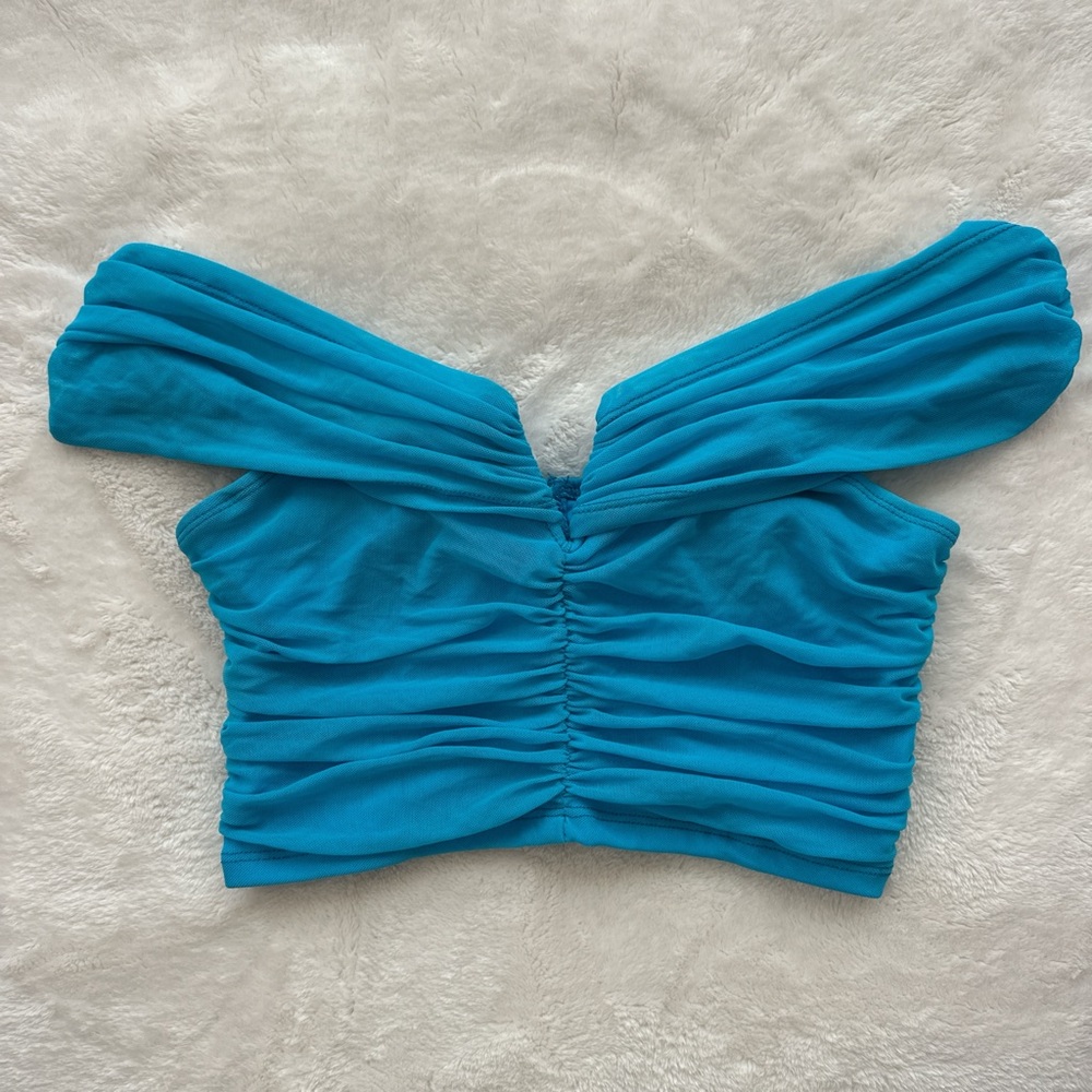 Blue Off-Shoulder Ruched Women's Top